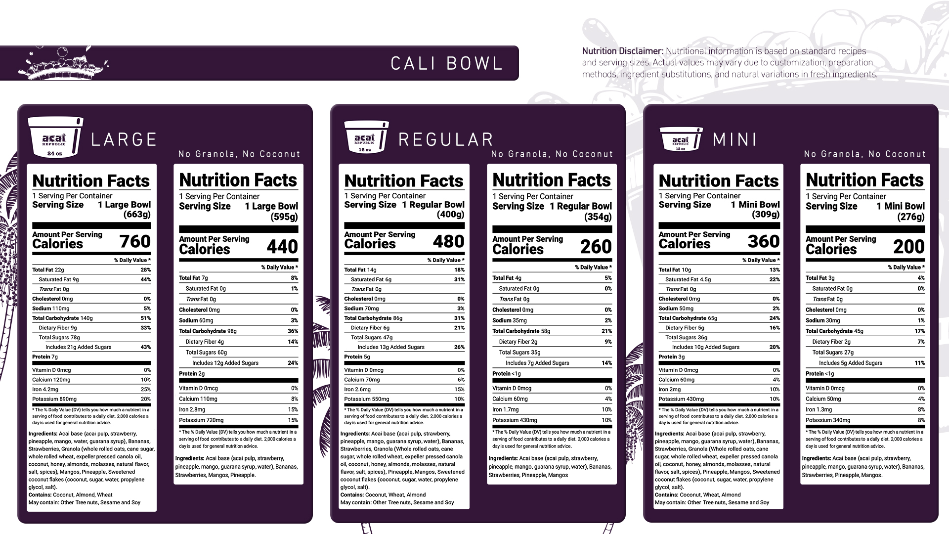 Cali Bowl nutrition facts