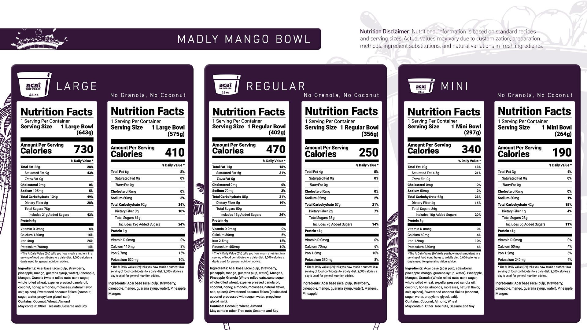 Madly Mango Bowl nutrition facts