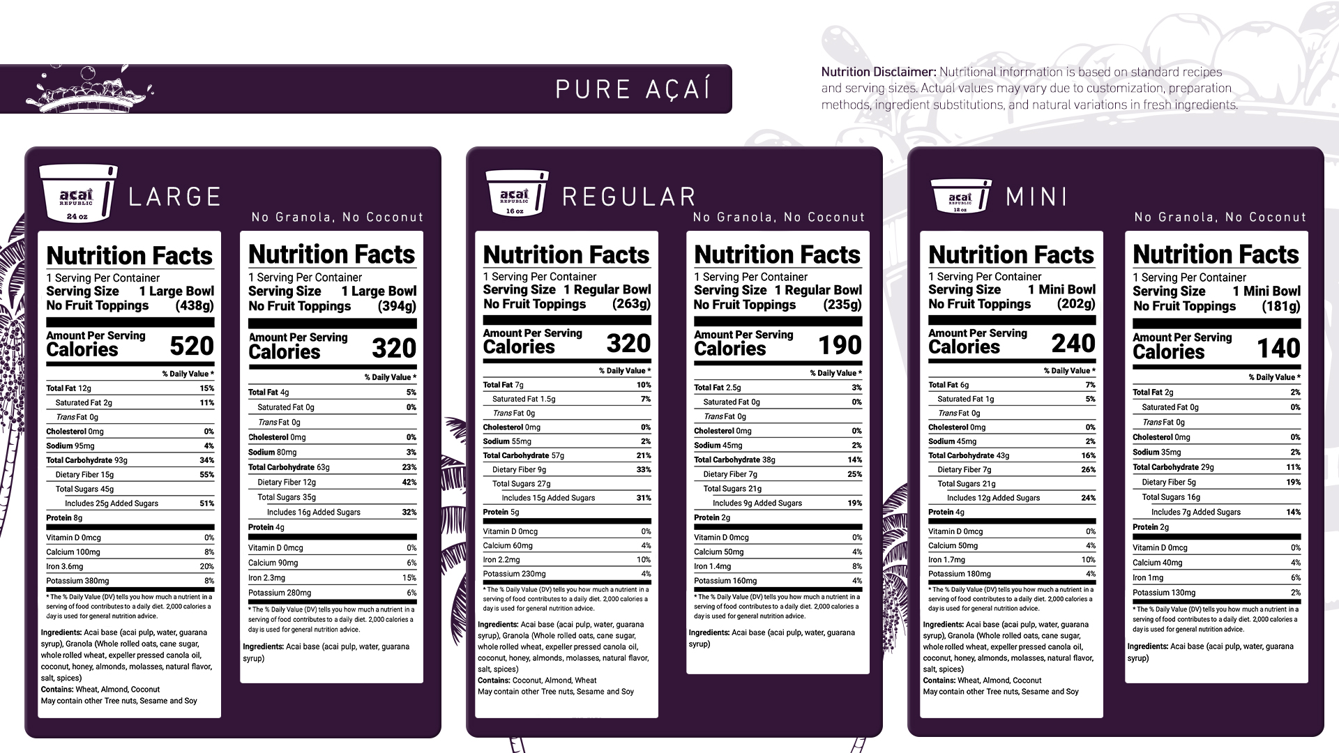 Pure Açaí nutrition facts