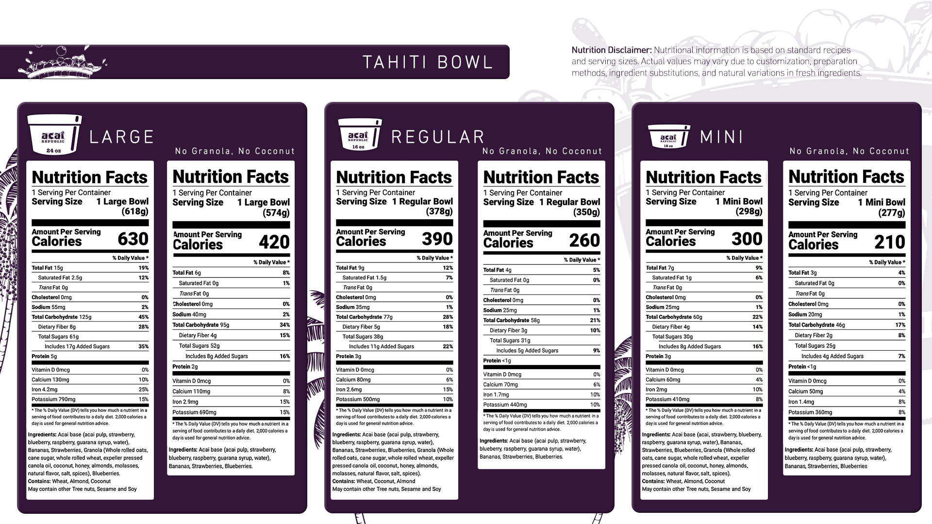 Tahiti Bowl nutrition facts